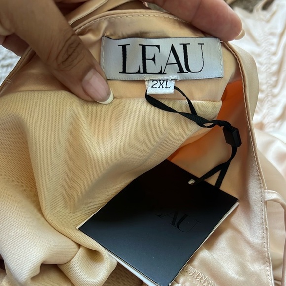 NWT LEAU Satin Champagne Drawstring Mini Dress - Picture 7 of 8